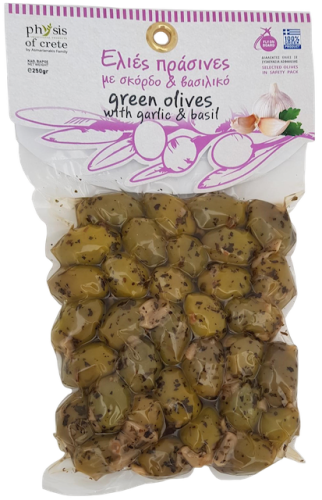 Physis of Crete oliwki niedrylowane zielone z czosnkiem i bazylią 250g
