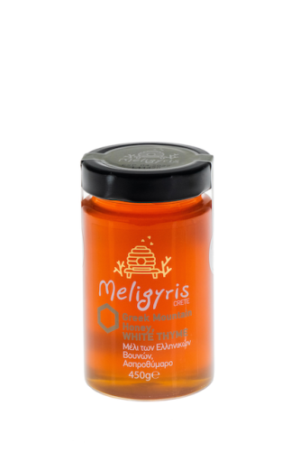 Meligyris miód z Krety biały  górski tymianek 450g Wyprzedaż BB.09.2026