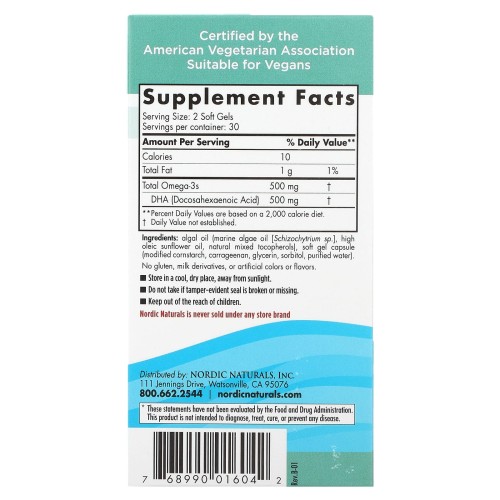 Nordic Naturals Algae DHA 500 mg 60 kapsułek – zdjęcie 2