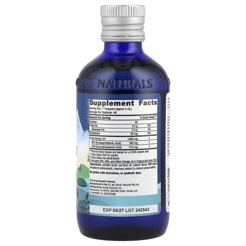 Nordic Naturals Arctic Cod Liver Oil 1060 mg truskawka 237 ml – zdjęcie 2