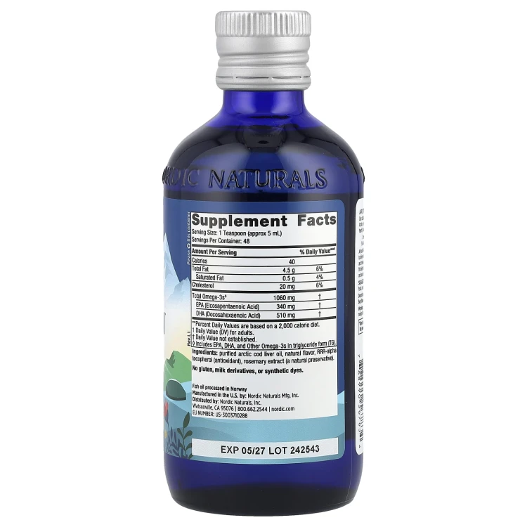 Nordic Naturals Arctic Cod Liver Oil 1060 mg truskawka 237 ml – zdjęcie 2