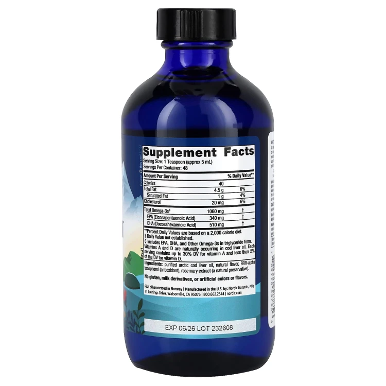 Nordic Naturals Arctic Cod Liver Oil 1060 mg cytryna 237 ml – zdjęcie 2