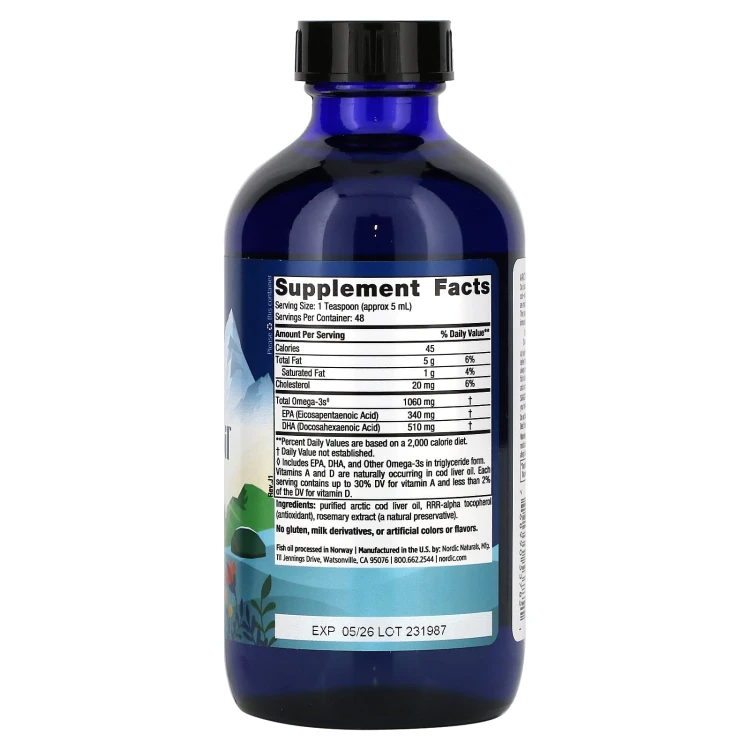 Nordic Naturals Arctic Cod Liver Oil 1060 mg bezsmakowy 237 ml – zdjęcie 2