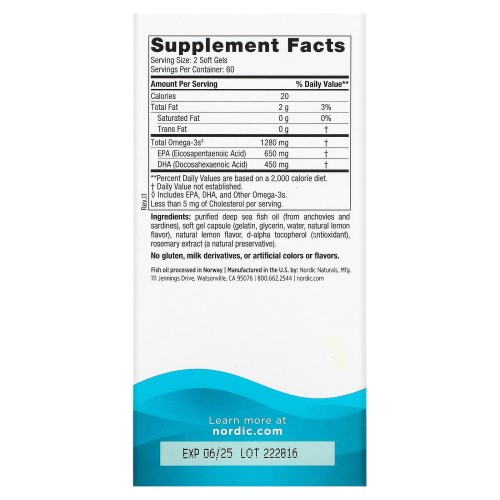 Nordic Naturals Ultimate Omega 1280 mg cytryna 120 kapsułek – zdjęcie 2