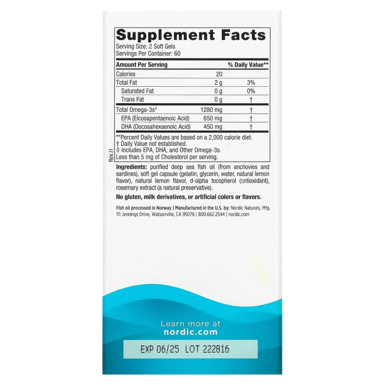 Nordic Naturals Ultimate Omega 1280 mg cytryna 120 kapsułek – zdjęcie 2