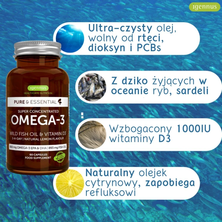 Igennus Omega 3 650mg EPA/DHA z vitaminą D3 60kaps – zdjęcie 3