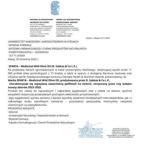 Sparta Medicinal oliwa extra virgin ultra high phenolic Green Label 250 ml BIO – zdjęcie 4