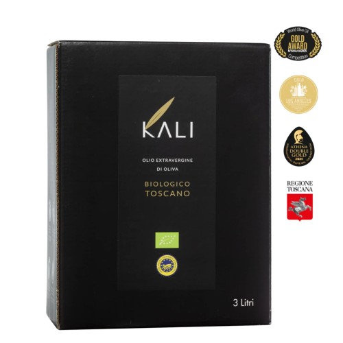 Kali Agri oliwa wczesnego zbioru extra virgin ultra premium Blend  Toscano PGI bag-in-box 3L BIO (NMR: Suma 831mg/kg , Index D1 530mg/kg)