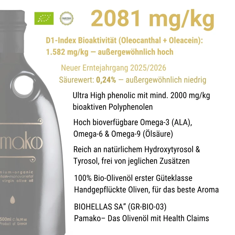 Pamako oliwa wczesnego zbioru extra virgin ultra premium Tsounati Monovarietal 500ml BIO – zdjęcie 4