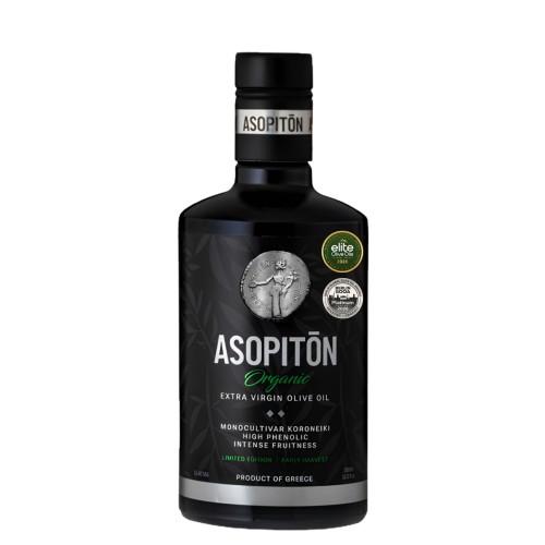 Asopiton oliwa wczesnego zbioru extra virgin ultra premium Koroneiki Monovarietal 500ml BIO (NMR: Suma 831 mg/kg, Index D1 182 mg/kg)