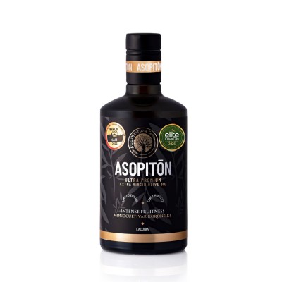 Asopiton oliwa wczesnego zbioru extra virgin ultra premium Koroneiki Monovarietal 500ml (NMR: Suma 831 mg/kg, Index D1 182 mg/kg)