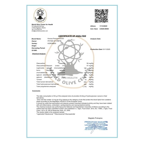 Physis of Crete oliwa extra virgin Korona premium 500ml – zdjęcie 2