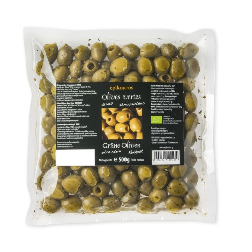 Epikouros oliwki zielone drylowane pakowane w atmosferze ochronnej 500g BIO