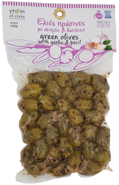 Physis of Crete oliwki niedrylowane zielone z czosnkiem i bazylią 250g