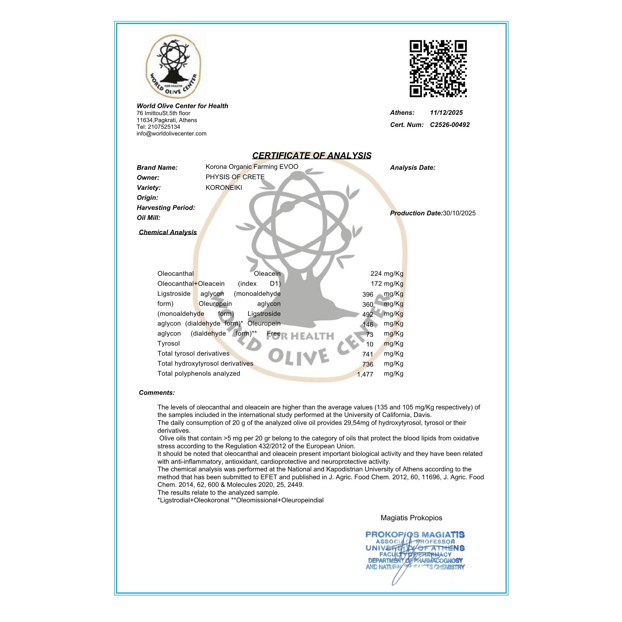 Physis of Crete oliwa extra virgin Korona premium 750ml BIO – zdjęcie 2